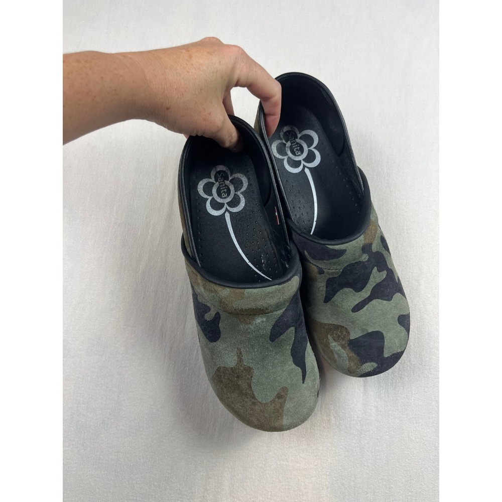 Sanita Professional Camo Suede Clogs Green Brown Camouflage EU 40 Womens 9-9.5